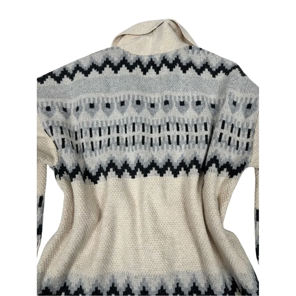 FRYE Cream Shawl Collar Cardigan with Black & Gray Fair Isle Inspired - Picture 6 of 9